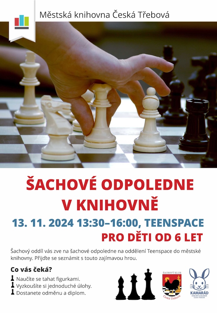 Plakát: sachove odpoledne v knihovne 2024