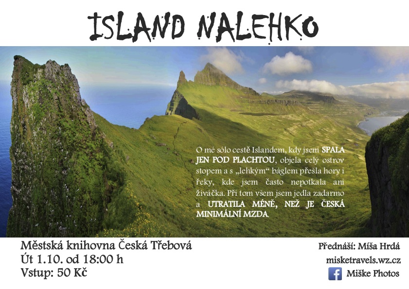 Plakát k přednášce: Island nalehko