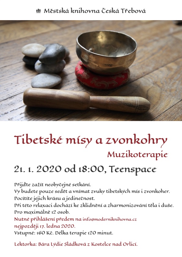 Plakát k akci muzikoterapie tibetské mísy