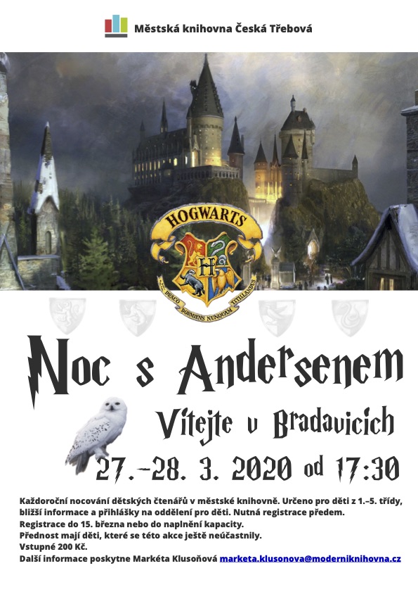 Plakát na akci Noc s Andersenem 2020: 20 let od vydání Harry Potter v ČR 