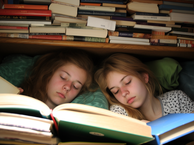 Ilustracni foto: náctiletí spící v knihovně